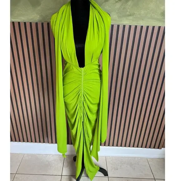 New Rat And Boa Daria Dress Halter Ruched Open Back Maxi Gown Green Size XS New Rat And Boa Daria Dress Halter Ruched Open Back Maxi Gown Green Size XS